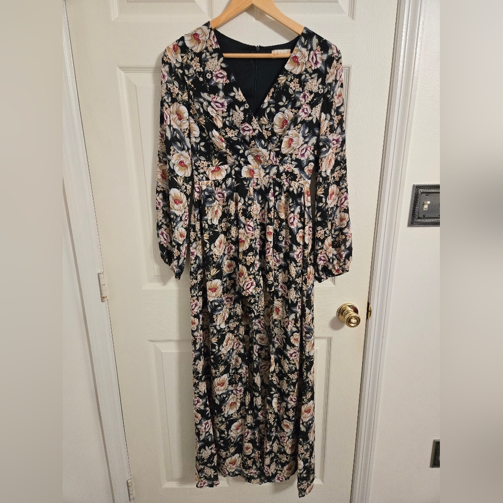 Altar'd State Black Floral Long Sleeve Romper Dress Size Small